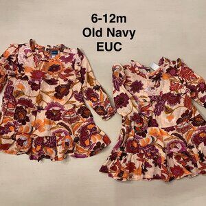 Lot of 2 Twin Girl Matching Old Navy Fall Dresses 6-12m